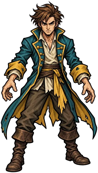 The ghost of another adventurer, a young fighter in a long coat, ready for the duel