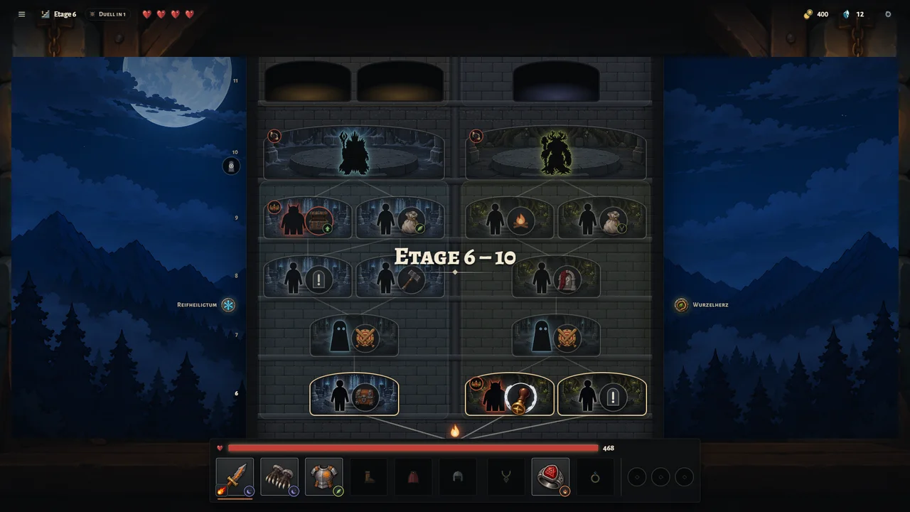 After a boss the map reveals the next stretch of the tower.